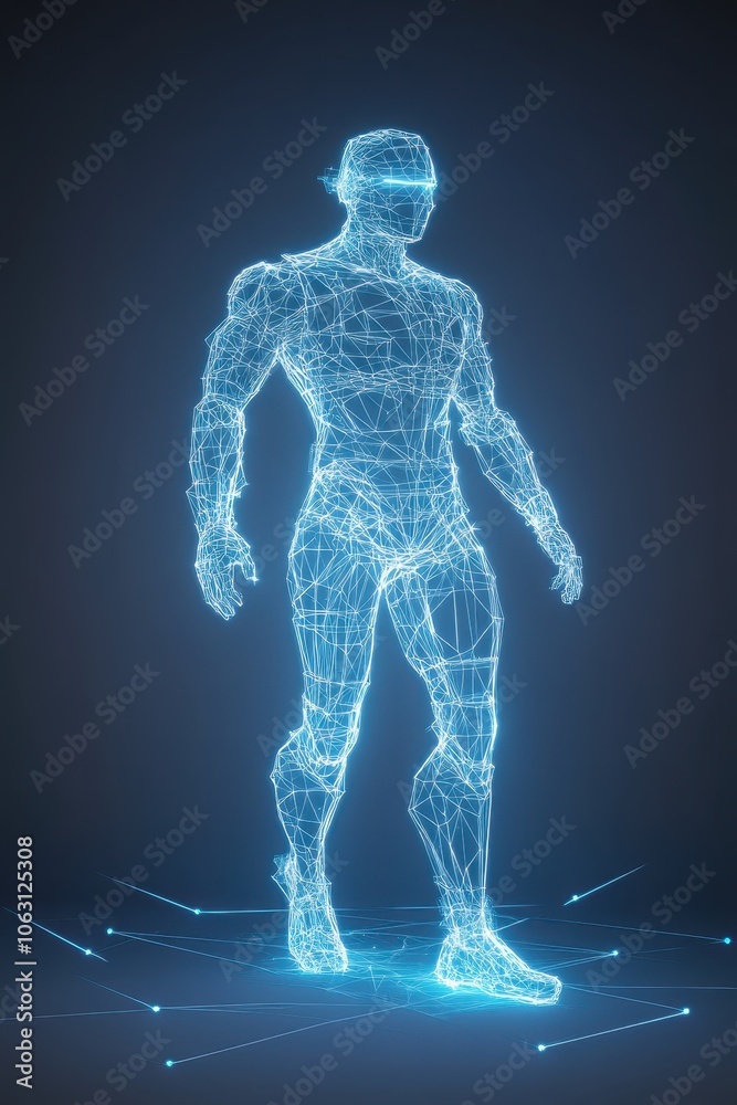 Digital Human Figure in Neon Outline Digital Human Figure in Neon Outline
