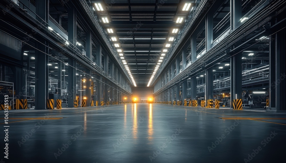 Industrial Warehouse with Glowing Lights Industrial Warehouse with Glowing Lights