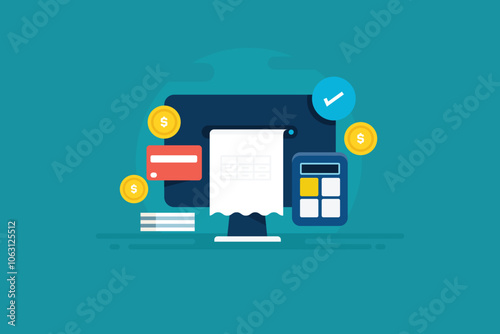 Digital accounting, online banking financial system and bill generation invoice software business solution concept. Vector illustration conceptual background.