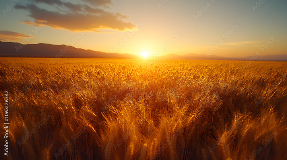 A Golden Sunset Casting Warm Light Over Vast Wheat Fields, with Silhouetted Farm Buildings in the Distance
A Golden Sunset Casting Warm Light Over Vast Wheat Fields, with Silhouetted Farm Buildings in the Distance
