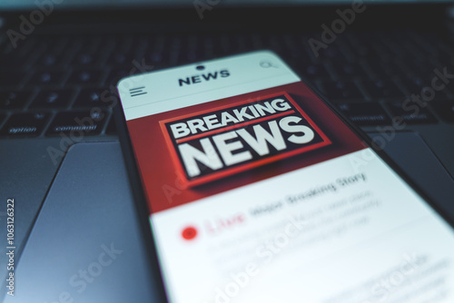 Breaking news concept displayed on smartphone screen