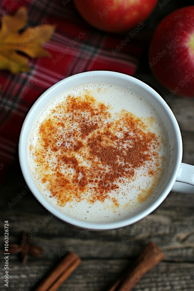 A mug filled with hot Chai Latte, Chai Tea, topped with a light dusting of cinnamon and nutmeg, A mug filled with hot Chai Latte, Chai Tea, topped with a light dusting of cinnamon and nutmeg,