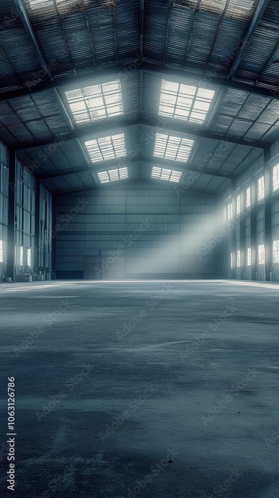 Foggy Empty Warehouse with Skylights Foggy Empty Warehouse with Skylights