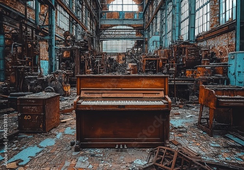 Abandoned Piano in Old Factory 