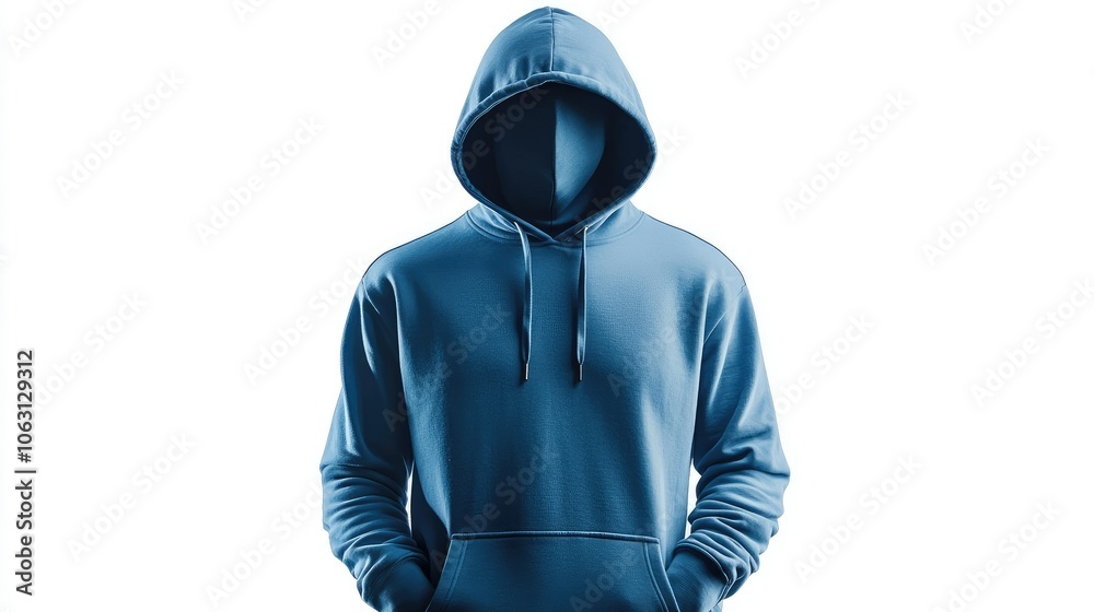 Male blue hoodie, long-sleeved, plain with hood, isolated white background Male blue hoodie, long-sleeved, plain with hood, isolated white background