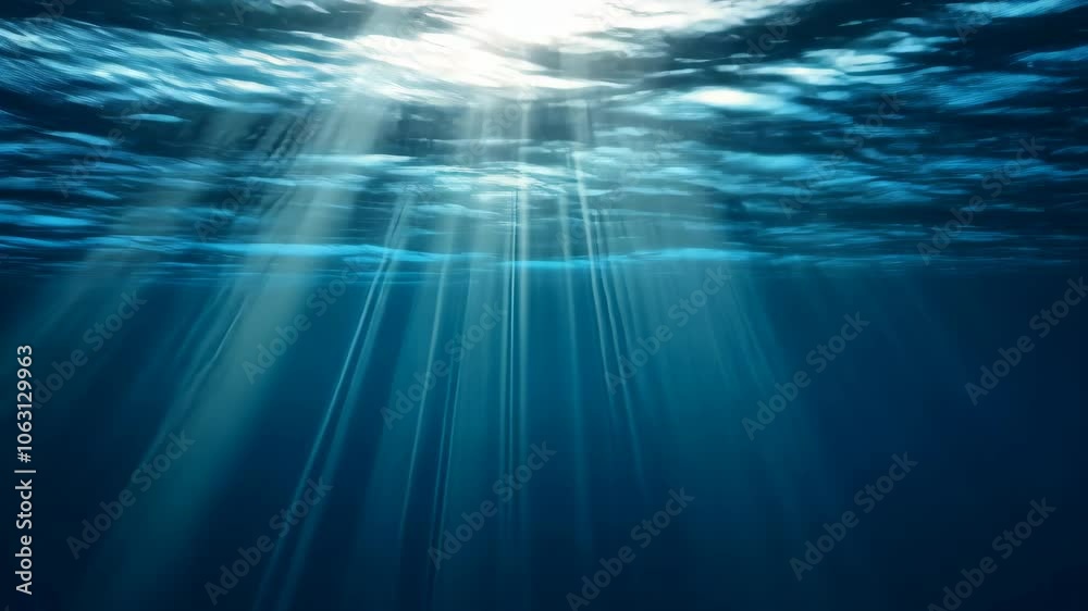 Sunlight beams through the water, creating a beautiful underwater scene Sunlight beams through the water, creating a beautiful underwater scene