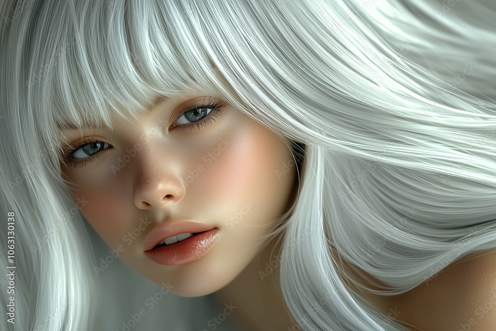Digital portrait of woman with flowing silver-grey hair Digital portrait of woman with flowing silver-grey hair