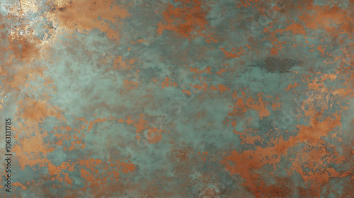 Oxidized copper texture with patina and rustic bronze accents. Minimal texture background for design. Stylish copy space