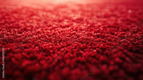 Texture of thick, vibrant red carpet, close-up on plush fibers for a luxurious look