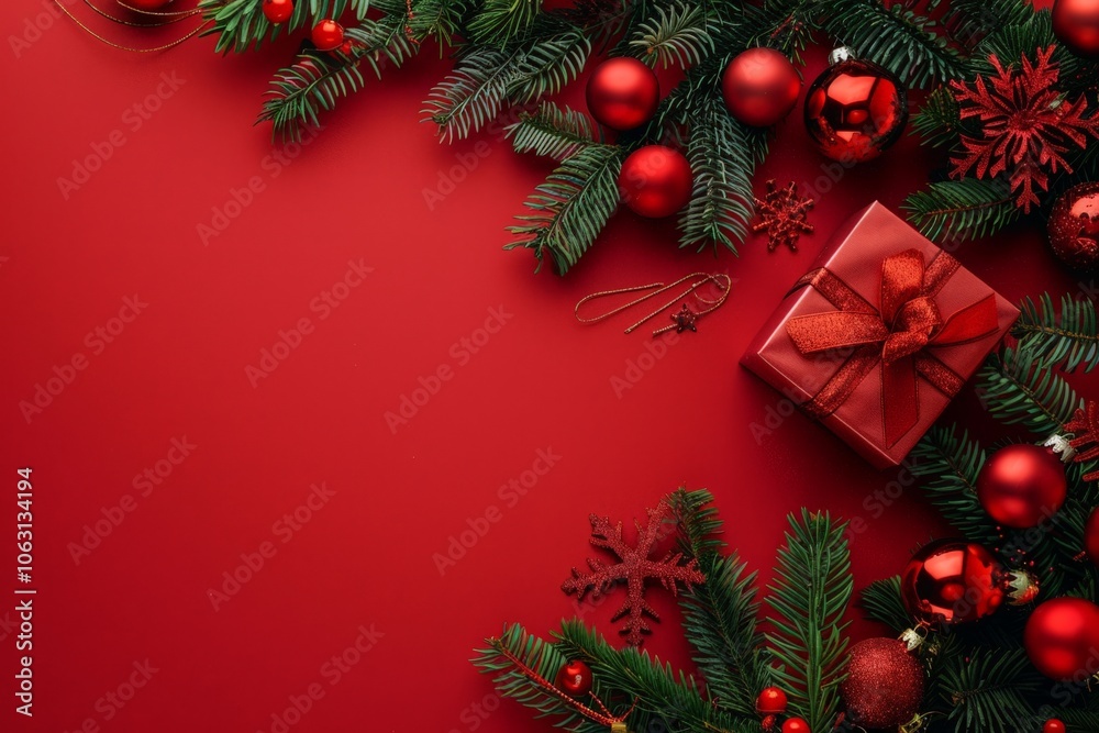 Christmas Decorations with Red Background