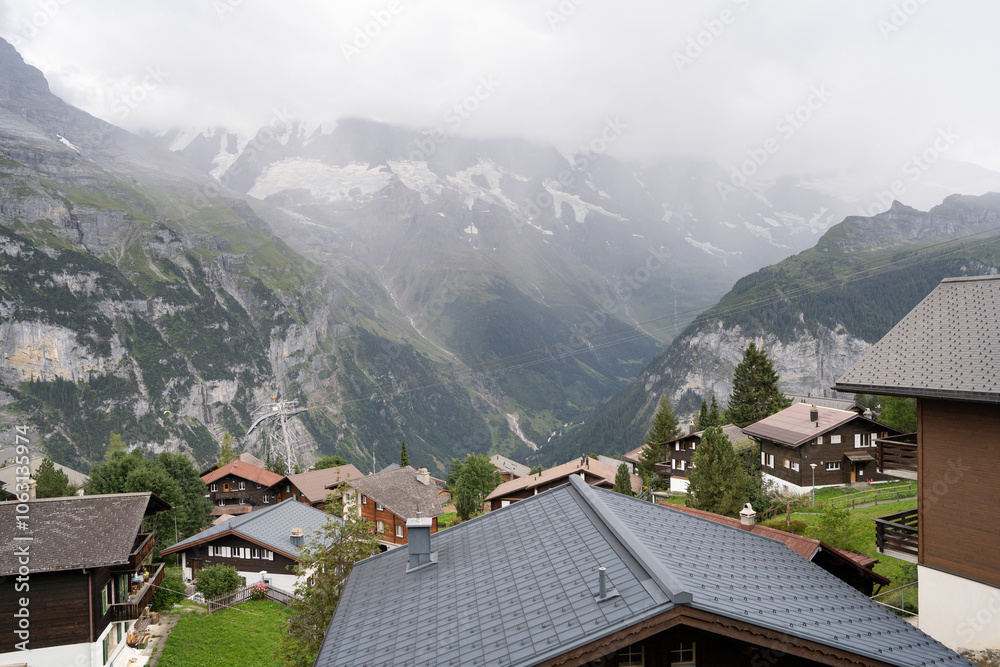 Misty mountain view in Lauterbrunnen, Switzerland Misty mountain view in Lauterbrunnen, Switzerland