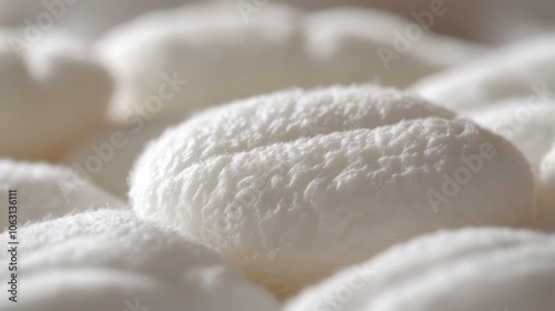 A close-up shot of a specific cotton pad, capturing the details and texture, with the surrounding pads softly blurred.