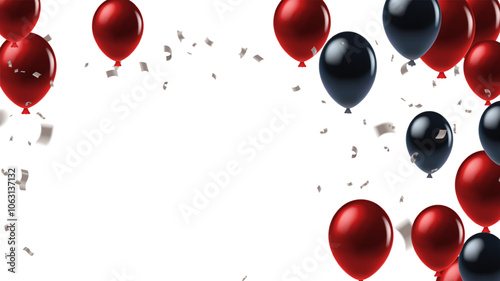 Black Friday sale background template. Dark background with red and black balloons for seasonal discount offer. Vector illustration with confetti