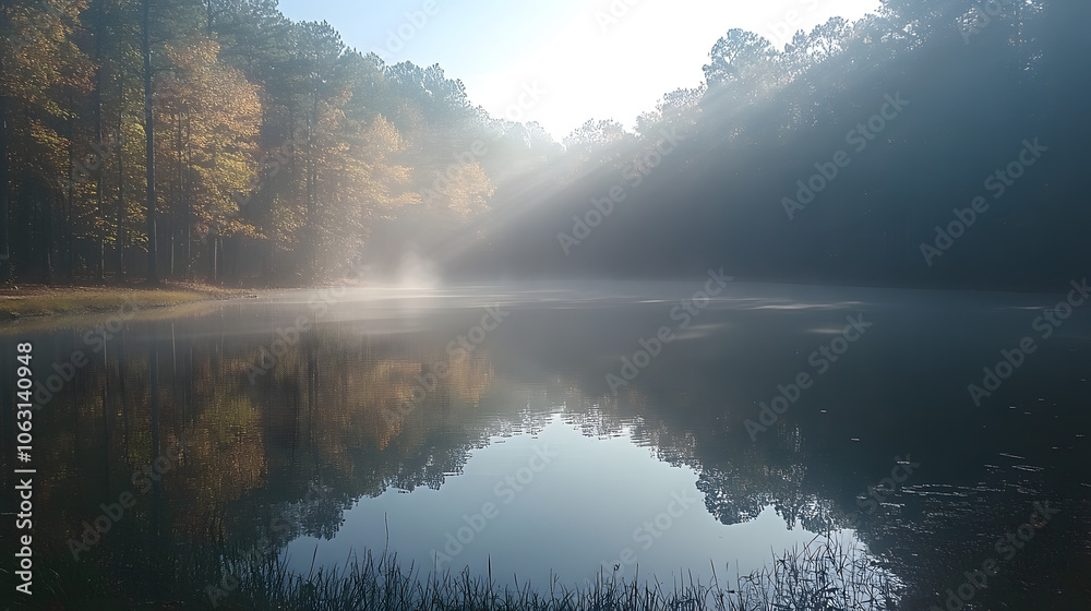 A Calm Lake Shrouded in Morning Fog, with Soft Light Reflecting on the Water’s Surface, Creating a Serene and Tranquil Atmosphere
A Calm Lake Shrouded in Morning Fog, with Soft Light Reflecting on the Water’s Surface, Creating a Serene and Tranquil Atmosphere