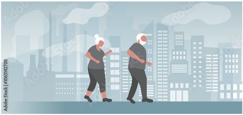 Aging society concept, world population aging because of low birth. Increasing senior elderly people vector illustration