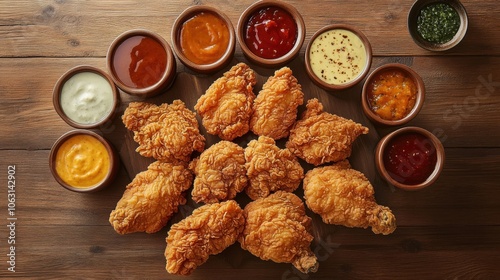 A creative food spread where Popeyes chicken pieces are presented photo