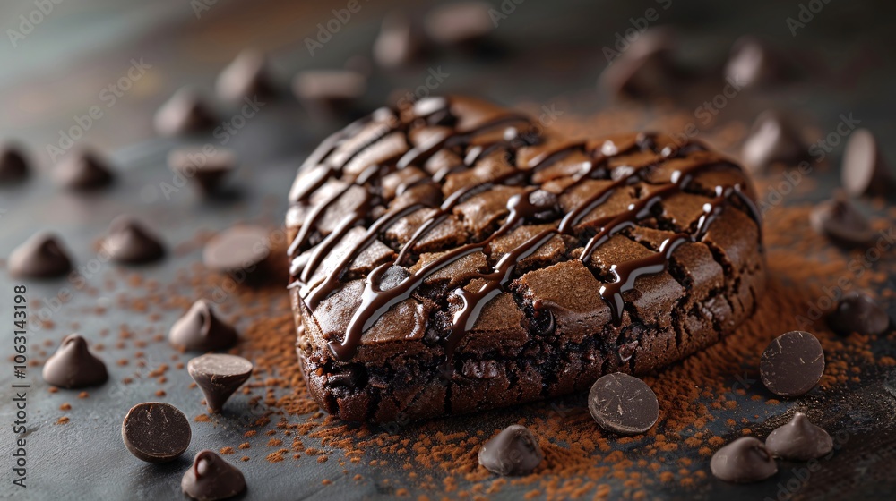 A delectable heart shaped chocolate cookie baked A delectable heart shaped chocolate cookie baked