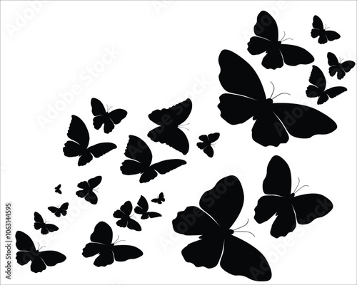 butterflies silhouettes set black vector	