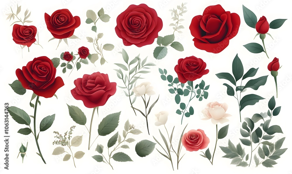 generation AI,flowers_clip art_set_illustration_in_watercolor generation AI,flowers_clip art_set_illustration_in_watercolor