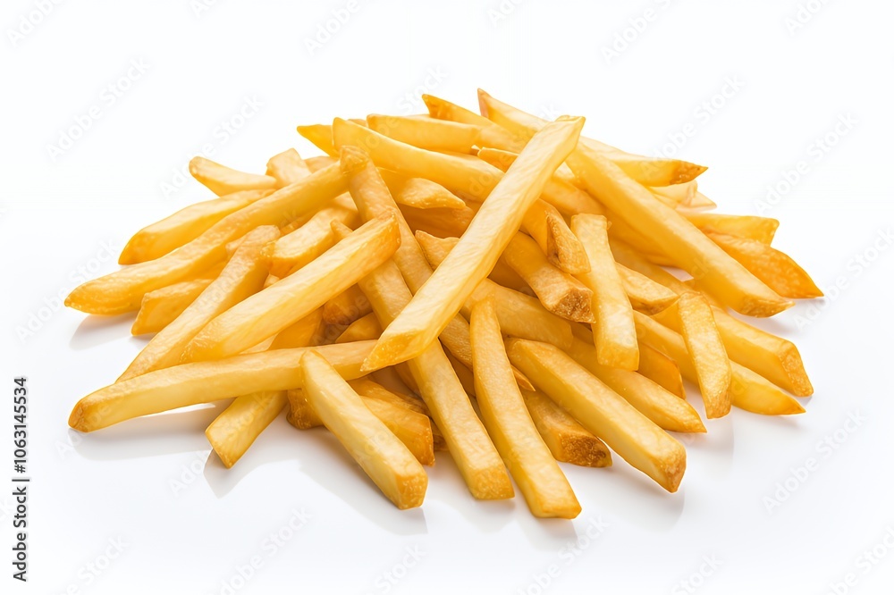 Pile of golden brown french fries isolated on white background. Pile of golden brown french fries isolated on white background.