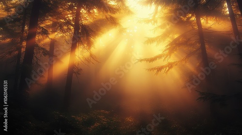 Sunlight Streaming Through Forest 