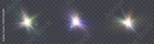 Bright light effect with rays and glare shines with colorful light for vector illustration.	
