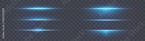 Bright abstract horizontal light effect with rays and glare of blue glow and laser effect for vector illustration.