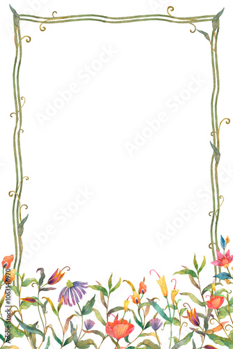 Png watercolor flower frame with transparent background