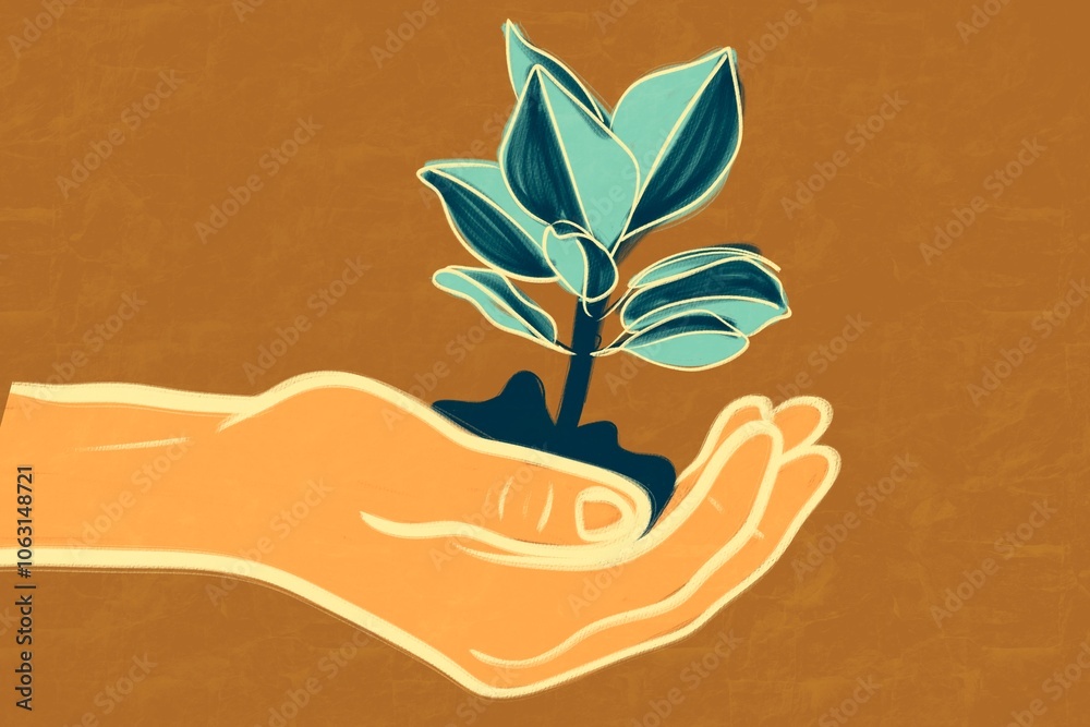 © ADDICTIVE STOCK - Hand holding plant in soil on brown, renewable energy concept