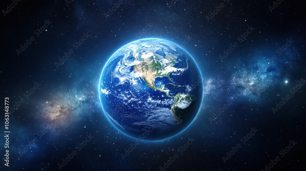 Earth in Outer Space with Galaxy Background Earth in Outer Space with Galaxy Background