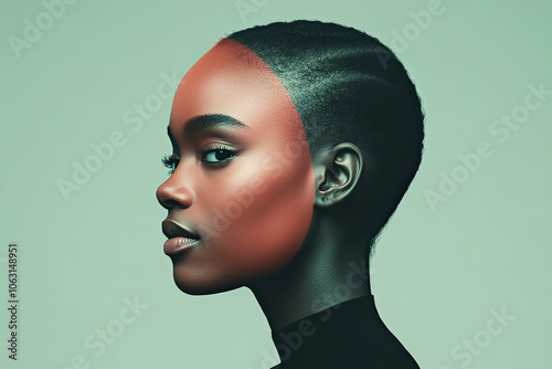 A striking portrait exhibiting dual tones on a human side profile, highlighting artistic elegance and the beauty of simplicity with precise contrasts.