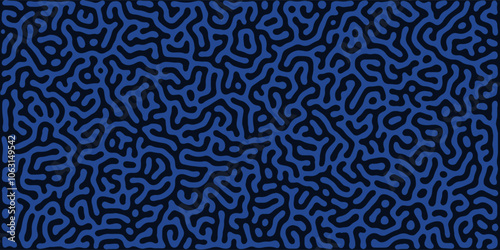 Abstract black lines on blue background. Chaotic lines texture. Pattern with labirint effect.