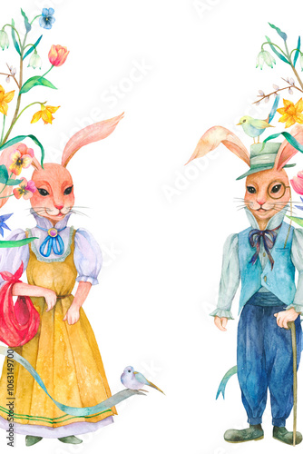 Png Easter bunny background lovely couple dressed in vintage looks illustrations