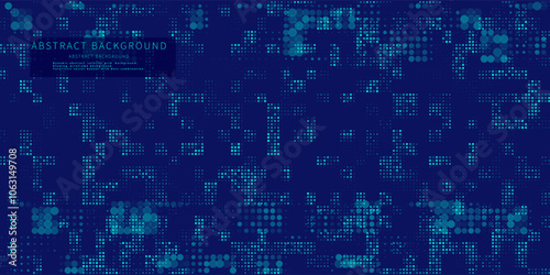 Abstract background chaotic size blue pixels. Shape point mosaic gradient color with noise design. Vector Illustration.