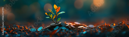 A Small Plant Sprouting Up From a Pile of Coins, Representing Growth and Prosperity in a Financial Context