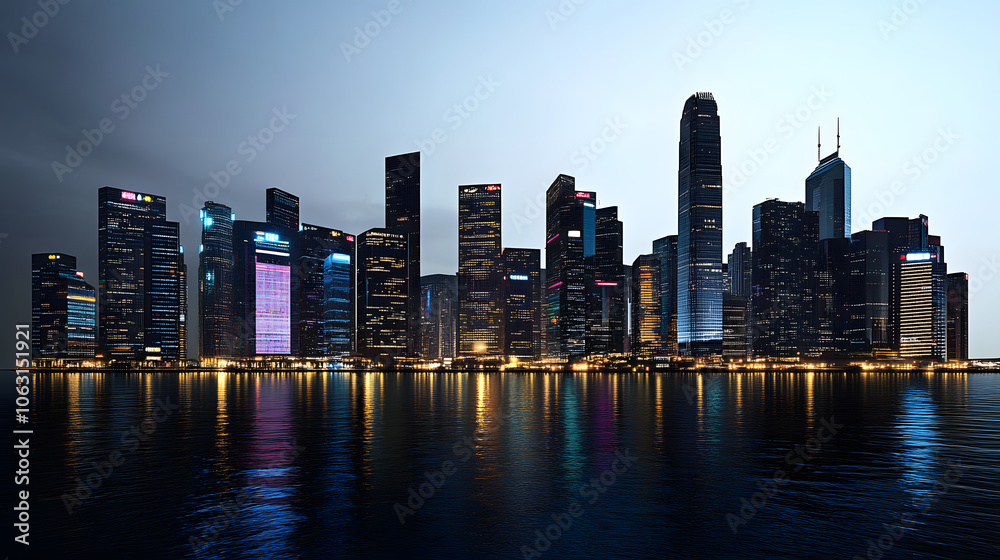 Fototapeta premium panoramic night city skyline isolated without background
