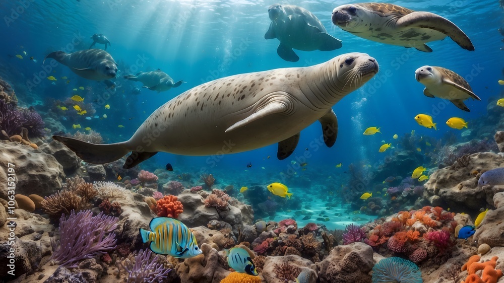 Nature's Embrace: A Hawaiian Monk Seal Under a Beautiful Rainbow Nature's Embrace: A Hawaiian Monk Seal Under a Beautiful Rainbow