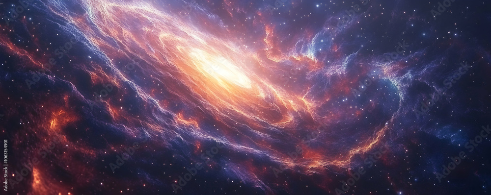 Cosmic Nebula with Swirling Gaseous Clouds and a Bright Core in a Starry Sky Cosmic Nebula with Swirling Gaseous Clouds and a Bright Core in a Starry Sky