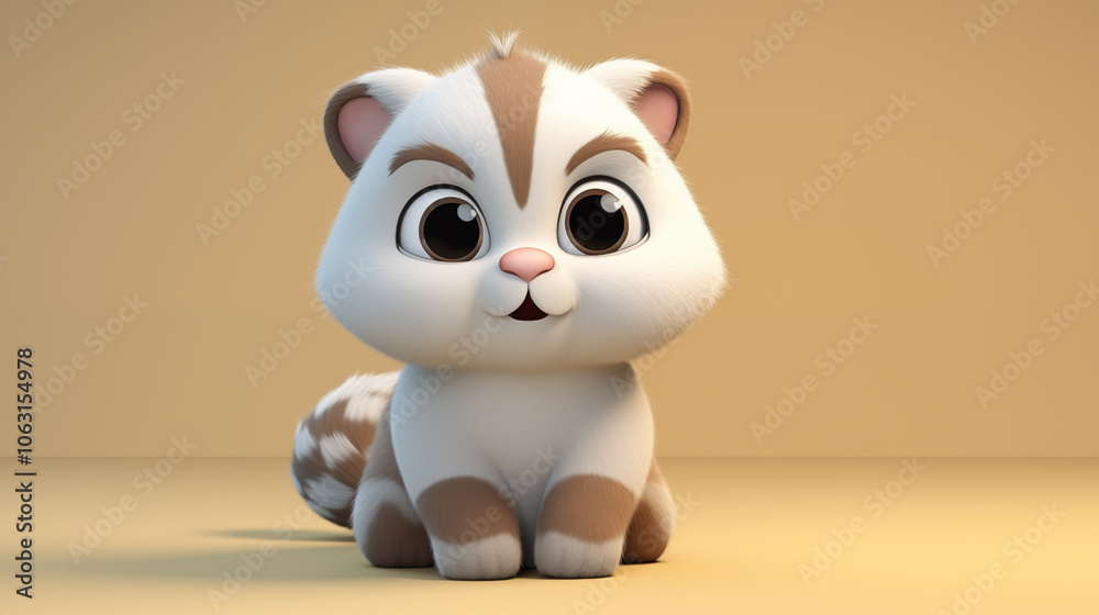 Cute 3D Illustration of an Adorable Animal with Big Eyes on Beige Background, Perfect for Children’s Themes and Animation Cute 3D Illustration of an Adorable Animal with Big Eyes on Beige Background, Perfect for Children’s Themes and Animation