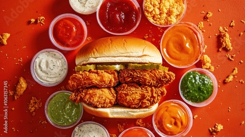 A Popeyes chicken sandwich cut in half to display its juicy interior,