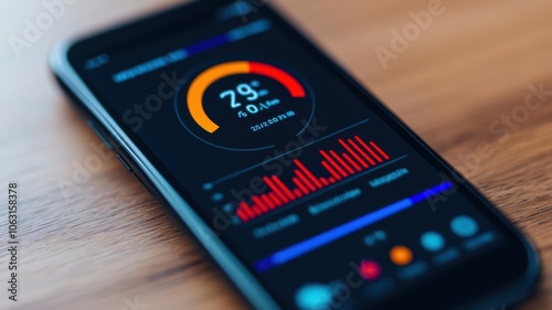 Close-up of a digital thermometer reading displayed on a smartphone, smart health, connected health monitoring