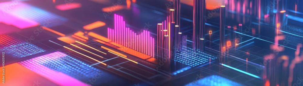 Naklejka premium Abstract charts and graphs in a data analysis process, futuristic digital visuals, 3D illustration