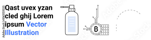 Hand sanitizer pump and digital cryptocurrency node icon. Ideal for finance, healthcare, technology, innovation, hygiene, blockchain, digital transactions. Landing page