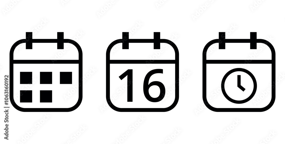 Simple outline calendar icons isolated on transparent background, calendar icon with specific day marked, day 16. Simple outline calendar icons isolated on transparent background, calendar icon with specific day marked, day 16.