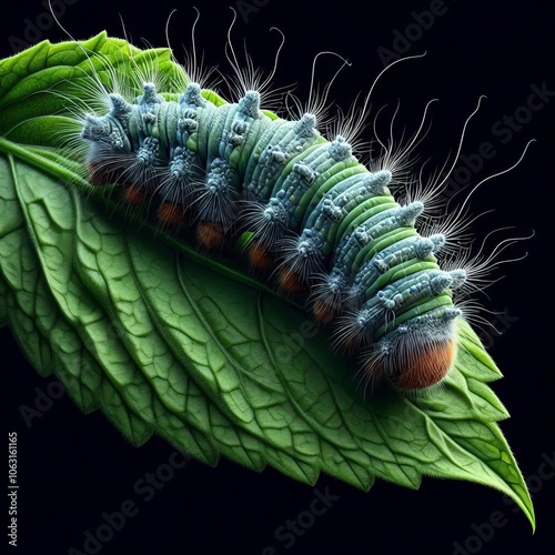 Realism Caterpillar on Leaf A close up of a caterpillar on a lea
