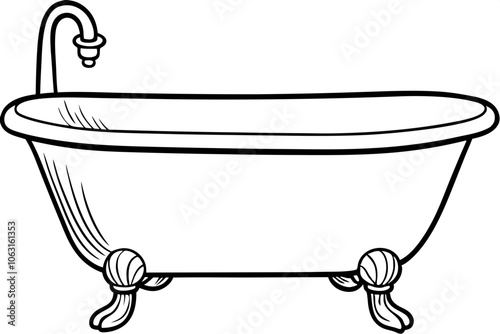 Line art of a bathtub. Vector illustration 