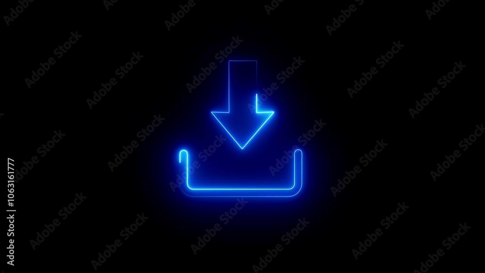 Download icon blue color  or logo in modern line style pictogram for web site design quality black outline Neon glowing