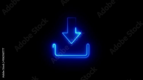 Download icon blue color  or logo in modern line style pictogram for web site design quality black outline Neon glowing