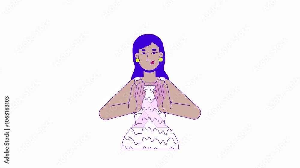 Modern indian woman holding pink ribbon awareness 2D character animation. Hope cartoon 4K video, alpha channel. Breast cancer survivor female young south asian animated person on white background Modern indian woman holding pink ribbon awareness 2D character animation. Hope cartoon 4K video, alpha channel. Breast cancer survivor female young south asian animated person on white background