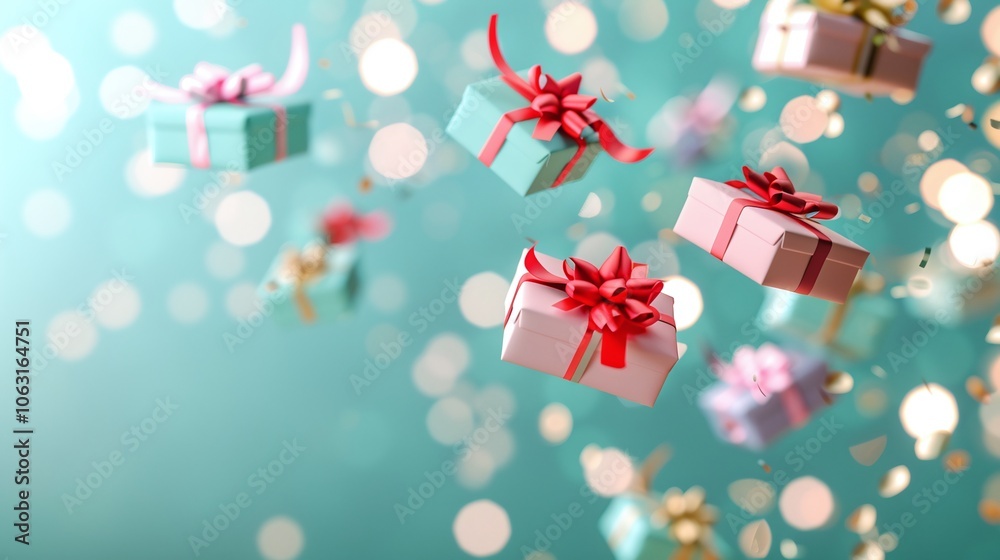 Fototapeta premium Colorful Pastel Gift Boxes with Bokeh Background